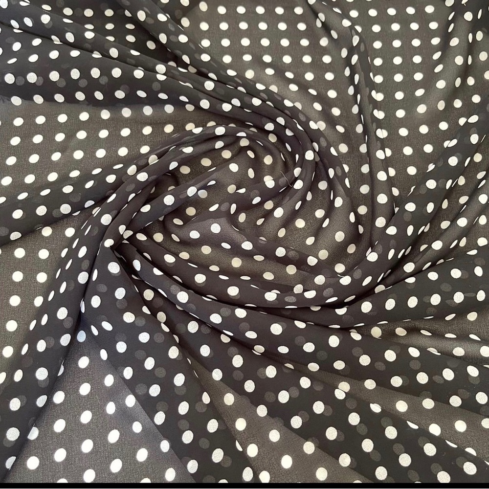 Black and White Polkadot Poly Print Chiffon Sheer Fabric